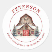 ルースティッククリスマスバーン宛名ラベル ラウンドシール (正面)