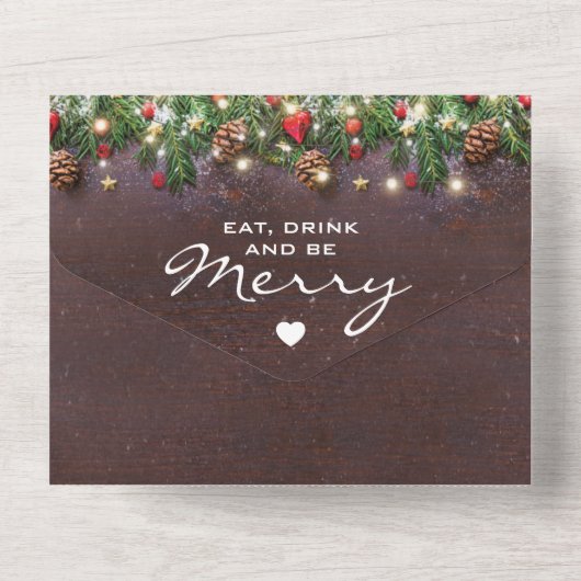 ルースティッククリスマスホリデーパーティー出欠確認 オールインワン招待状 (裏面)