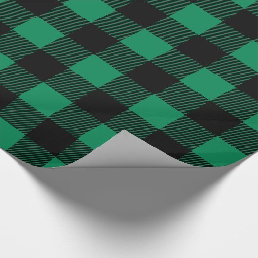 ルースティックグリーンとブラックのバイソン柄クリスマス ラッピングペーパー (角)
