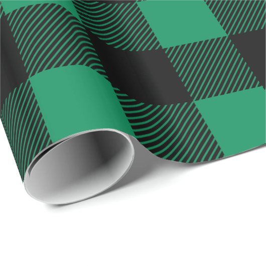 ルースティックグリーンとブラックのバイソン柄クリスマス ラッピングペーパー (ロールコーナー)