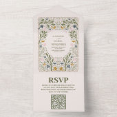 ルースティックグリーンウッドランドシダーウェディングQRコード オールインワン招待状 (内側)