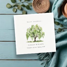 ルースティックグリーン水彩の柳の木のベビーシャワー スタンダードカクテルナプキン