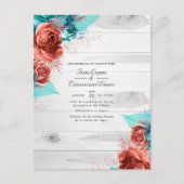 ルースティックターコイズとコーラルフラワーウェディング 案内ポストカード (正面)