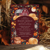 ルースティックバーンダークレッドオータムランタン花の結婚式 招待状