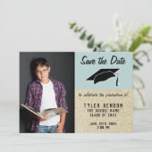 ルースティックブルー 卒業おめでとう 保存日付写真 案内状 (スタンド正面)