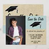 ルースティックブルー 卒業おめでとう 保存日付写真 案内状 (正面/裏面)