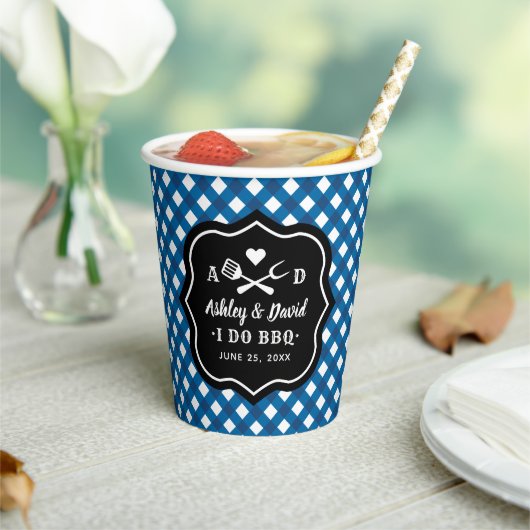 ルースティックブルー BBQ ウェディングモノグラム 紙コップ (インサイチュ)