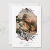 ルースティック幾何学クリスマスグリーン写真フレーム シーズンカード (正面)