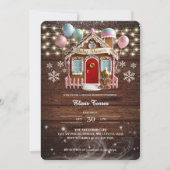 ルースティック ウィンター ジンジャーブレッド ハウス ベイビー シャワー 招待状 (正面)