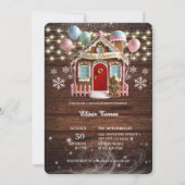 ルースティック ウィンター ジンジャーブレッド ハウス ベイビー シャワー 招待状 (正面)