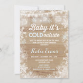 ルースティック ウィンター ベイビー シャワー 招待状 青と白 (正面)