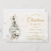 ルースティック ウォーターカラー ツリー ファミリー クリスマス パーティー 招待状 (正面)