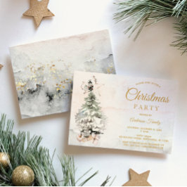 ルースティック ウォーターカラー ツリー ファミリー クリスマス パーティー 招待状