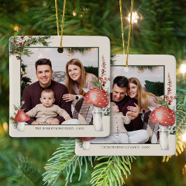 ルースティック ウッドランド クリスマス キノコ 2 フォト セラミックオーナメント