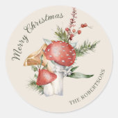ルースティック ウッドランド マッシュルーム クリスマス フォレスト ラウンドシール (正面)