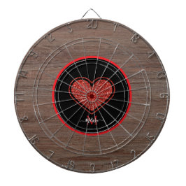 ルースティック ウッド レッド グリッター ハート モノグラム ネーム ダーツボード