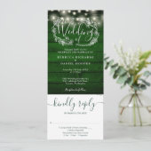 ルースティック エメラルド グリーン ウッド ストリング ライト オールインワン ウェディング 招待状 (スタンド正面)