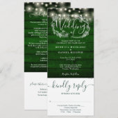 ルースティック エメラルド グリーン ウッド ストリング ライト オールインワン ウェディング 招待状 (正面/裏面)