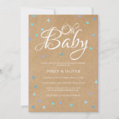 ルースティック オー ベイビー ラブ ハーツ カップル ベイビー ボーイ シャワー 招待状 (正面)