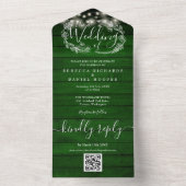 ルースティック グリーン ウッド ストリング ライト QR コード ウェディング オールインワン招待状 (内側)