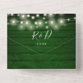 ルースティック グリーン ウッド ストリング ライト QR コード ウェディング オールインワン招待状 (裏面)