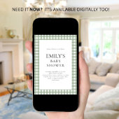 ルースティック サージュグリーン ギンガム ベビーシャワー 招待状