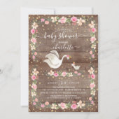 ルースティック スウィート ママ & ベイビー スワン ベイビー シャワー 招待状 (正面)