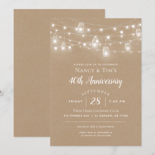 ルースティック ストリング ライト 結婚記念日パーティー招待状 招待状 (正面/裏面)