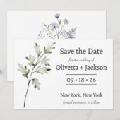 ルースティック ダスティー ブルー ワイルド フラワー セーブザデート (正面/裏面)