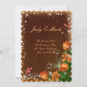 ルースティック ダーク ウッド ローズ バタフライ ウェディング メニュー カード (正面)