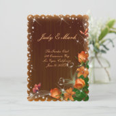 ルースティック ダーク ウッド ローズ バタフライ ウェディング メニュー カード (スタンド正面)