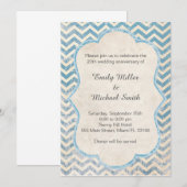 ルースティック チェボン ブルー 結婚記念日 招待状 (正面/裏面)