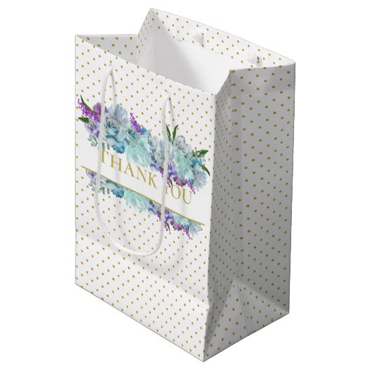 ルースティック ティール ブルー ブーケ ブライダル シャワー パーティー ミディアムペーパーバッグ (正面アングル)