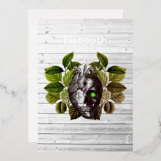 ルースティック ハロウィン ゴシック ウィッチウッド ファンタジー 箔招待状 (正面/裏面)