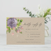 ルースティック バイオレット クラフト ワイルド フラワー & フォリアージ モノグラム 招待状 (スタンド正面)