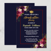 ルースティック バーガンディ フローラル 卒業パーティー 招待状 (正面/裏面)