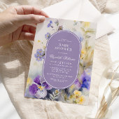 ルースティック パープル & イエローの花のベビーシャワー 招待状