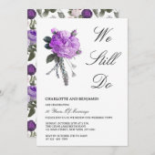 ルースティック パープル フレンチ ローズ & ピオニー 誓いの更新 招待状 (正面/裏面)