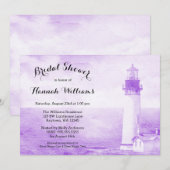 ルースティック パープル ライトハウス ブライダルシャワー 招待状 (正面/裏面)