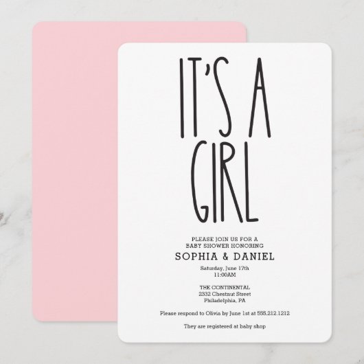 ルースティック ファームハウス 女の子のベイビーシャワー招待状 招待状 (正面/裏面)