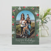 ルースティック フォレスト グリーン ハッピー ホリデーズ ボタニカル アーチ シーズンカード (スタンド正面)