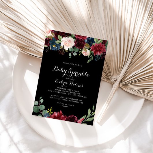 ルースティック ブラック ボタニカル ベイビー スプリンкл 招待状