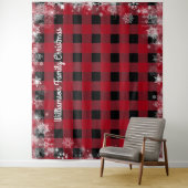 ルースティック ブラック レッド チェック 雪のクリスマス フォトブース タペストリー (インサイチュ)