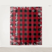 ルースティック ブラック レッド チェック 雪のクリスマス フォトブース タペストリー (正面)