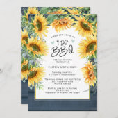 ルースティック ブルー ウッド ひまわり I Do BBQ ブライズシャワー 招待状 (正面/裏面)