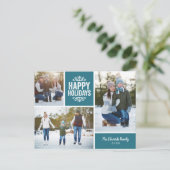 ルースティック ブルー ハッピー ホリデー 3 枚の写真 コラージュ シーズンポストカード (スタンド正面)