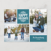 ルースティック ブルー ハッピー ホリデー 3 枚の写真 コラージュ シーズンポストカード (正面)