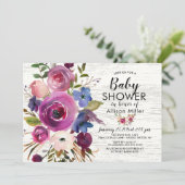 ルースティック プラム ブルー フラワーのベイビー シャワー 招待状 (スタンド正面)