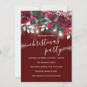 ルースティック レッド フローラル スパークル ライト クリスマス パーティー 招待状 (正面)