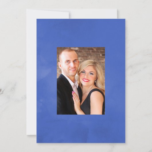 ルースティック ロイヤルブルーとシルバーの花の結婚式の写真 セーブザデート (裏面)